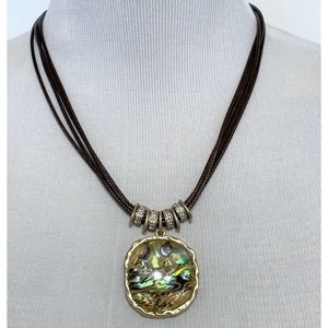 Lydell NYC Women's Brown Leather Necklace - Gold & Abalone Pendant